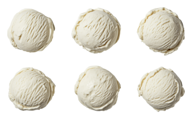 Six scoops of vanilla ice cream on transparent background, dessert and food concept