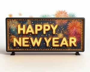 Festive Blank Billboard with "HAPPY NEW YEAR "Wording and Fireworks Mockup