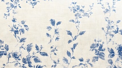 Blue and White Floral Pattern on Textured Canvas.