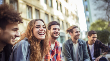 Obraz premium Urban Friendship: Joyful Young Adults Hanging Out