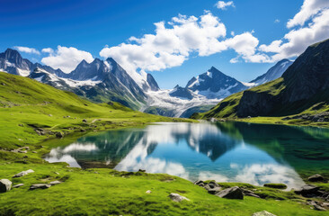 Serene Mountain Lake Oasis in Vivid Landscape