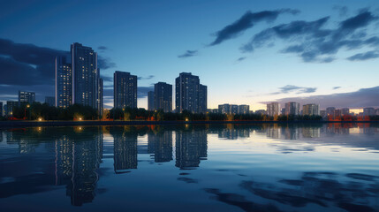 Naklejka premium Modern City Skyline at Dusk