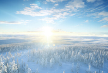 Serene Winter Sunrise Over Snowy Forest