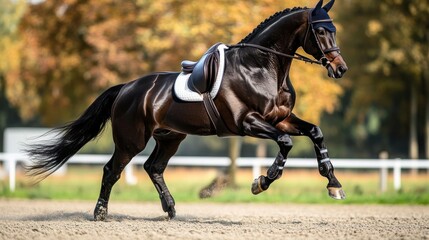 A Black Horse Leaping in the Sand