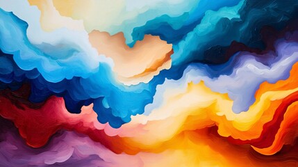 Dynamic abstract painting of vibrant clouds modern art gallery digital artwork creative environment aerial view colorful emotion