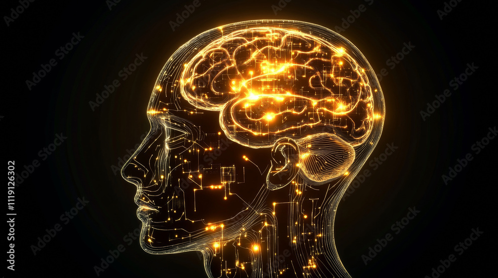 Poster digital brain with circuit and ai cocept. 3d rendering.