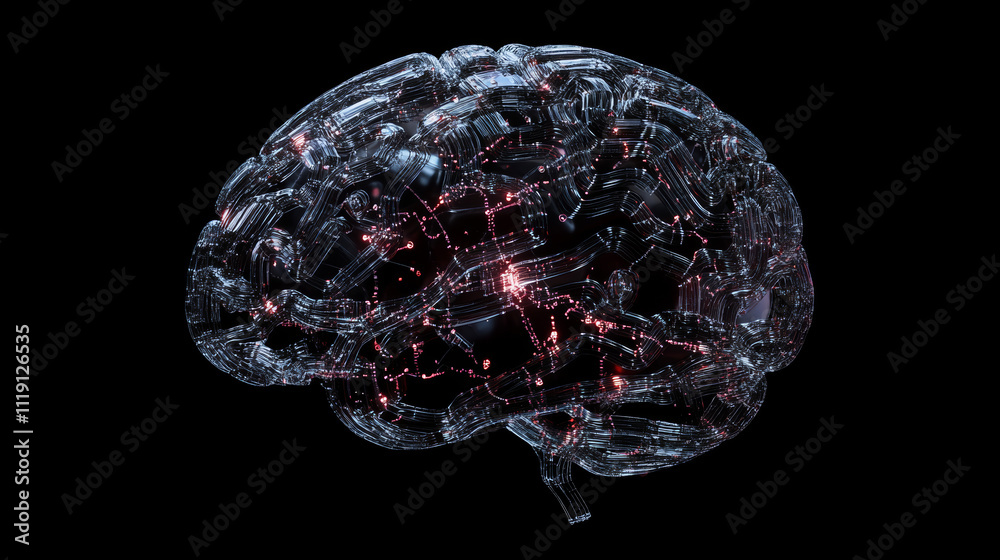 Poster digital brain with circuit and ai cocept. 3d rendering.