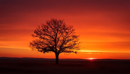 Silhouetted tree against a vibrant sunset sky.
