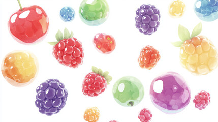 Mix berries fruits flying of Tropical fruits isolated on white background. Vector in 3D illustrations. Food concepts.