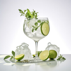 Fototapeta premium Refreshing Gin Tonic with Lime on Elegant Background