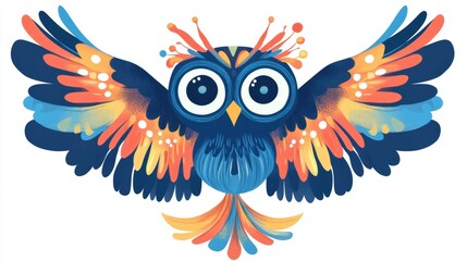 Vibrant colorful owl illustration artistic design digital art whimsical style eye-catching view playful concept