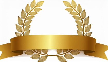 Vector gold laurel wreath with ribbon on isolated white background.