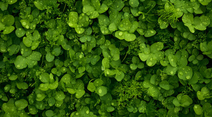 Obraz premium A lush, green bed of small leaves, showcasing a vibrant, healthy foliage that evokes a sense of tranquility and connection to nature.
