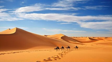 Desert Caravan Journey Across Golden Sands