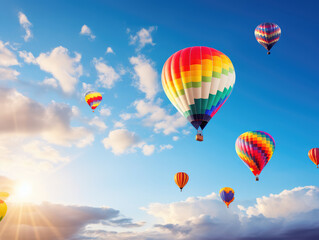 Fototapeta premium Colorful Hot Air Balloons Floating in Sunny Skies