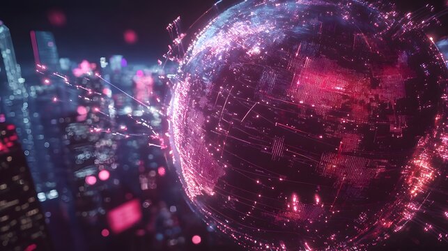 Digital world globe, concept of global network and connectivity on Earth, high speed data transfer and cyber technology, information exchange and international telecommunication