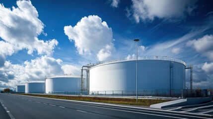 Industrial Storage Tanks Against a Blue Sky