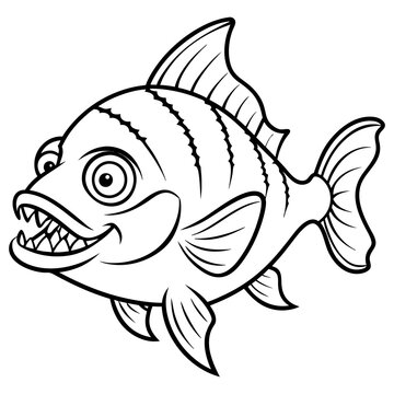 cartoon piranha smiling black and white clip art preview