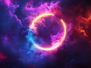 Obraz premium Neon Dreams: A Glowing Portal in the Clouds