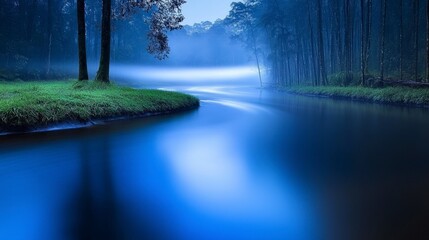 Serene Foggy River  Misty Mountain Forest  Nature Wallpaper