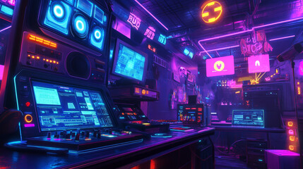 Obraz premium DJ Mixing Hit Songs on Mixing Decks. Empowering Young Music Producer Performing a Live Concert, Dancing, Having Fun, Entertaining a Crowd of Electronic Music Fans Under Colorful Neon Lights