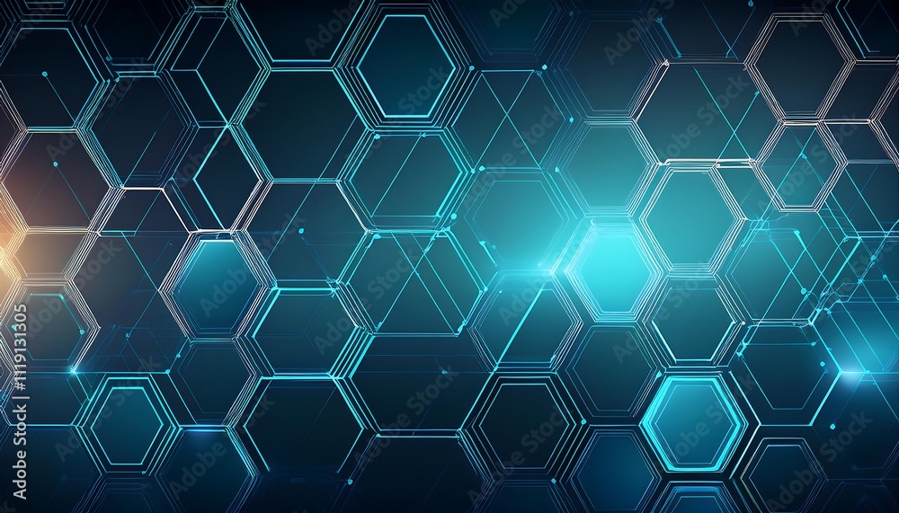 Aufkleber Abstract hexagonal pattern with glowing elements.