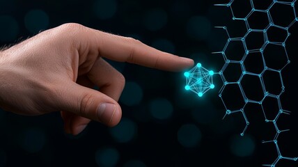 Hand Interacting with Futuristic Network  Technology  Connection  Data