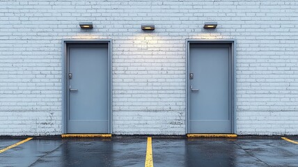 Naklejka premium Two modern steel doors on a clean white brick wall