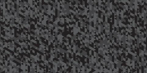 Abstract geometric black and gray background seamless mosaic and low polygon triangle texture wallpaper. Triangle shape retro wall grid pattern geometric ornament tile vector square element.