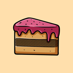 single sliced cake isolated colored drawing line art style design illustration