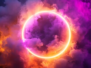Obraz premium Neon Dreams: A Glowing Portal in the Clouds