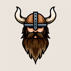 viking head helmet logo isolated colored drawing line art style design illustration