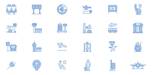 Airport related trendy icons set. Plane icon set. Airplane icon vector. Flight transport symbol illustration