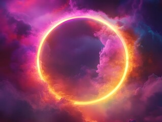 Obraz premium Neon Dreams: A Glowing Portal in the Clouds