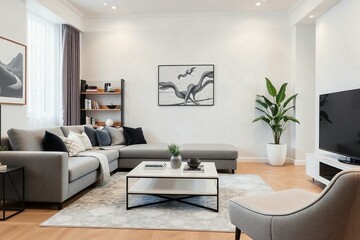 Fototapeta premium modern living room with fireplace