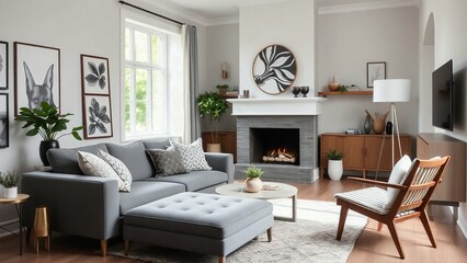 Fototapeta premium modern living room with fireplace