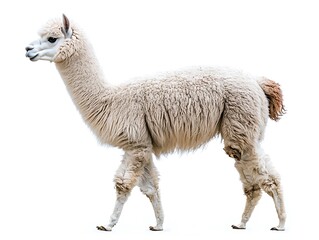 Fototapeta premium Full alpaca, elegant stance, white background, ultra-clear and detailed image.
