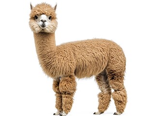Fototapeta premium Full alpaca, elegant stance, white background, ultra-clear and detailed image.