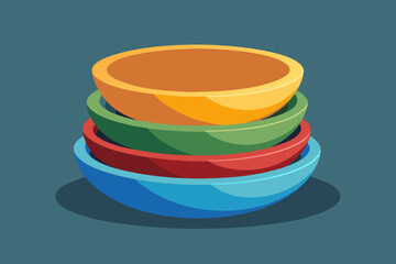 Beautiful stack of kitchen bowls on isolated white background