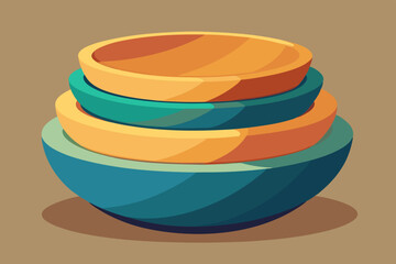 Beautiful stack of kitchen bowls on isolated white background
