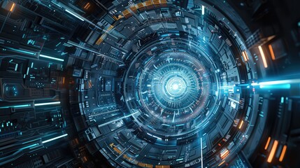 Fototapeta premium Futuristic Cyber Tunnel in Digital Space