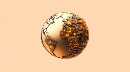 Digital Earth Globe with Circuit Board Design Representing Global Technology and Connectivity on a Neutral Background