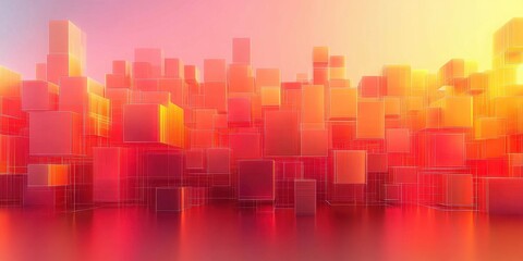A vibrant abstract landscape of glowing cubes in warm hues, evoking a digital atmosphere.