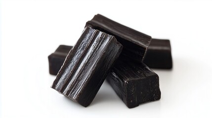 Appetizing licorice candies of different shapes on a white background, isolated