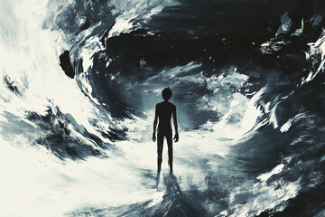 The illustration depicts a person who can no longer trust the other person due to the other person's betrayal, and is tormented by emotions such as anxiety and worry.