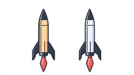 Missile icon in filled, thin line, outline and stroke style. Vector illustration of two colored and black missile vector icons designs can be used for mobile, ui, web