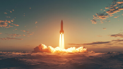 Long range missile starting engine. 3D Render.