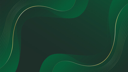 Abstract emerald green luxury background with gold lines. Elegant wave modern wallpapers. Suitable for templates, banners, cards, sales, ads, events, awards, web and pages