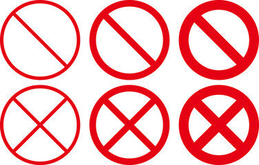 赤い禁止マーク、線の太さのバリエーションがあるイラストセット