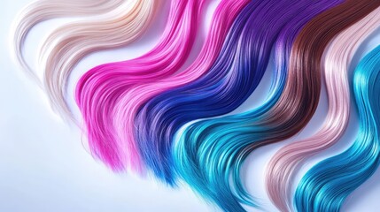 Obraz premium Colorful Wavy Hair Strands on Light Background for Creative Projects